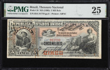 BRAZIL. Thesouro Nacional. 5 Mil Reis, ND (1890). P-18. PMG Very Fine 25.
PMG Comments "Rust."

Estimate: $200.00 - $400.00