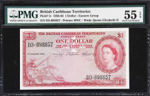 BRITISH CARIBBEAN TERRITORIES. Currency Board of the British Caribbean Territories. 1 Dollar, 2.1.1958. P-7c. PMG About Uncirculated 55 EPQ.

Estima...