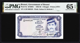 BRUNEI. Lot of (2). Government of Brunei. 1 Ringgit, 1983. P-6c. KNB6f. PMG Choice Uncirculated 64 & Gem Uncirculated 65 EPQ.

Estimate: $50.00 - $1...