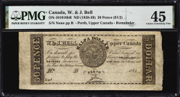 CANADA. W. & J. Bell. 30 Pence (1/2 Dollar), ND (1838-39). CH #ON-10-10-10bR. Remainder. PMG Choice Extremely Fine 45.

Estimate: $100.00 - $150.00