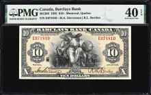 CANADA. Barclays Bank. 10 Dollars, 2.1.1935. CH #30-12-06. PMG Extremely Fine 40 EPQ.
Stevenson - Borden signature combination.

Estimate: $300.00 ...