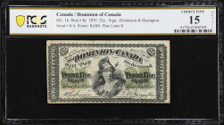CANADA. Dominion of Canada. 25 Cents, 1.3.1870. DC-1b. PCGS Banknote Choice Fine 15 Details. Pinholes, Contemporary Annotation.
PCGS Banknote Comment...