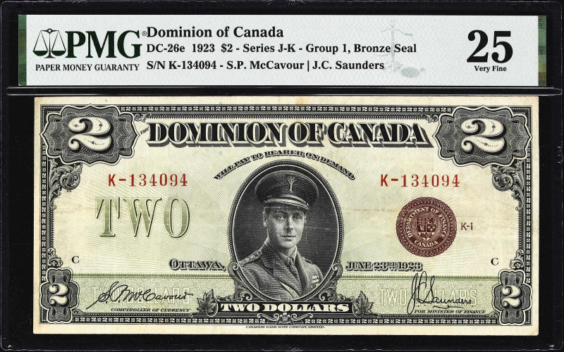CANADA. Dominion of Canada. 2 Dollars, 23.6.1923. DC-26e. PMG Very Fine 25.

E...