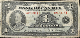 CANADA. Bank of Canada. 1 Dollar, 1935. BC-1. English Text. Very Good.
Osborne-Towers signature combination.

Estimate: $35.00 - $70.00