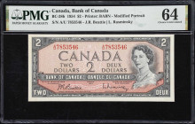 CANADA. Lot of (2). Bank of Canada. 2 Dollars, 1954. BC-38b. PMG Choice About Uncirculated 58 & Choice Uncirculated 64.
Beattie - Rasminsky signature...