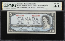 CANADA. Lot of (2). Bank of Canada. 5 Dollars, 1954. BC-39c. PMG About Uncirculated 55 & Choice About Uncirculated 58.
Bouey - Rasminsky signature co...