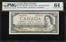CANADA. Lot of (2). Bank of Canada. 20 Dollars, 1954. BC-41b. PMG Choice Uncirculated 64.
Beattie - Rasminsky signature combination.

Estimate: $75...
