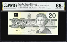 CANADA. Lot of (3). Bank of Canada. 20 Dollars, 1991. BC-58a. PMG Choice Uncirculated 64 & Gem Uncirculated 66 EPQ.
Thiessen - Crow signature combina...