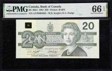 CANADA. Bank of Canada. 20 Dollars, 1991. BC-58d-i. PMG Gem Uncirculated 66 EPQ.
Knight - Dodge signature combination.

Estimate: $60.00 - $80.00
