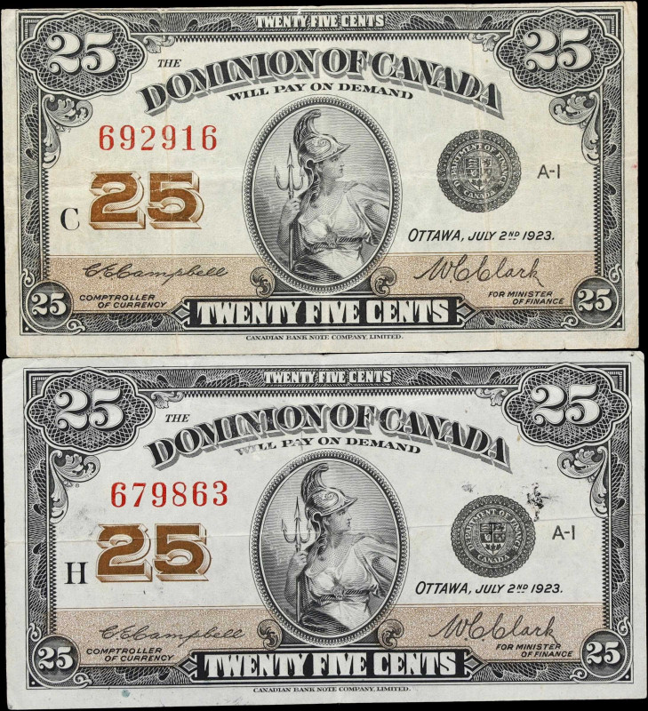 CANADA. Lot of (2). Dominion of Canada. 25 Cents, 2.7.1923. DC-24d. Fine.

Est...