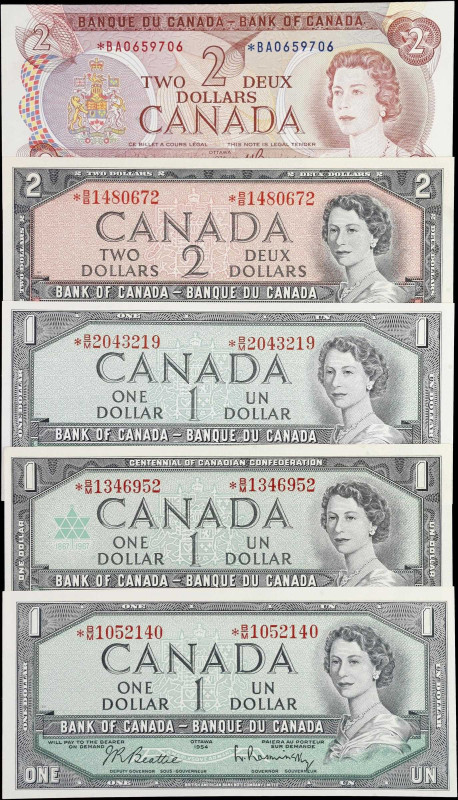 CANADA. Lot of (5). Bank of Canada. 1 & 2 Dollars, 1954-74. BC-37bA, BC-38bA, BC...