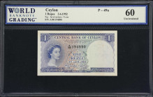 CEYLON. Central Bank of Ceylon. 1 Rupee, 3.6.1952. P-49a. WBG Uncirculated 60.

Estimate: $100.00 - $200.00