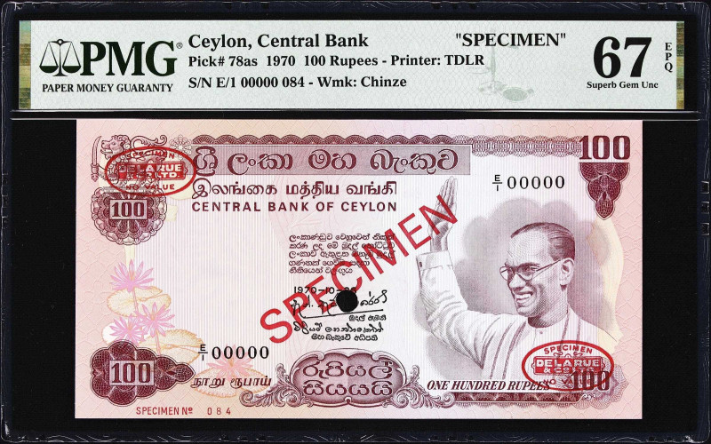 CEYLON. Central Bank of Ceylon. 100 Rupees, 1970. P-78as. Specimen. PMG Superb G...