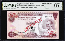 CEYLON. Central Bank of Ceylon. 100 Rupees, 1970. P-78as. Specimen. PMG Superb Gem Uncirculated 67 EPQ.

Estimate: $125.00 - $250.00