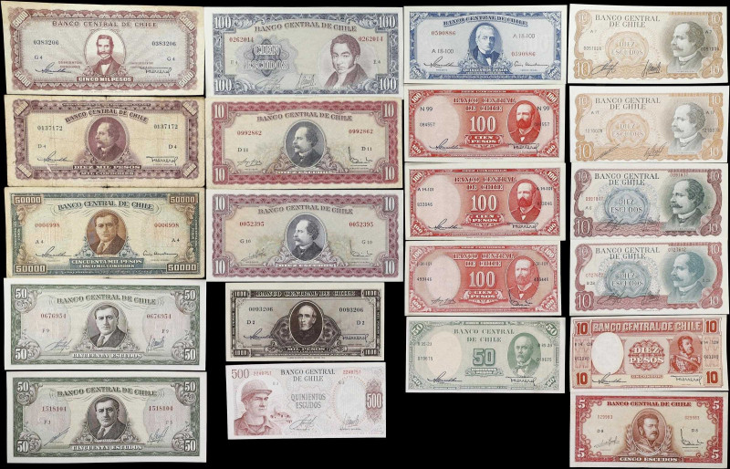 CHILE. Lot of (32). Banco Central de Chile. Mixed Denomination, Mixed Dates. P-V...