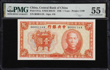 CHINA--REPUBLIC. Central Bank of China. 1 Yuan, 1936. P-211a. S/M#C300-92. Low Serial Number. PMG About Uncirculated 55 EPQ.

Estimate: $75.00 - $15...