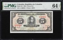 COLOMBIA. Republica de Colombia. 5 Pesos, 22.3.1938. P-341. PMG Choice Uncirculated 64 EPQ.

Estimate: $300.00 - $500.00