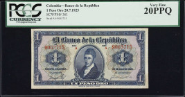 COLOMBIA. Banco de la Republica. 1 Peso Oro, 20.7.1923. P-361. PCGS Currency Very Fine 20 PPQ.

Estimate: $150.00 - $250.00