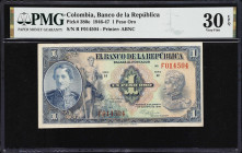 COLOMBIA. Banco de la Republica. 1 Peso Oro, 7.8.1947. P-380e. PMG Very Fine 30 EPQ.
Rare F prefix.

Estimate: $200.00 - $400.00