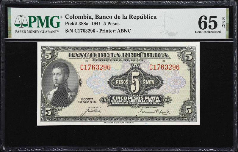 COLOMBIA. Banco de la Republica. 5 Pesos, 1.1.1941. P-388a. PMG Gem Uncirculated...