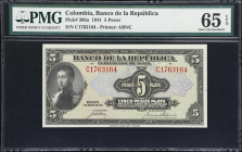 COLOMBIA. Banco de la Republica. 5 Pesos, 1.1.1941. P-388a. PMG Gem Uncirculated 65 EPQ.

Estimate: $300.00 - $500.00