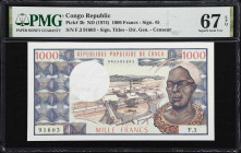 CONGO. Banque des Etats de l'Afrique Centrale. 1000 Francs, ND (1974). P-3b. PMG Superb Gem Uncirculated 67 EPQ.

Estimate: $100.00 - $200.00