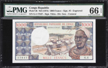 CONGO. Banque des Etats de l'Afrique Centrale. 1000 Francs, ND (1974). P-3b. PMG Gem Uncirculated 66 EPQ.

Estimate: $200.00 - $400.00