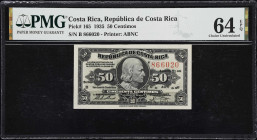 COSTA RICA. Banco Internacional de Costa Rica. 50 Centimos, 12.4.1935. P-165. PMG Choice Uncirculated 64 EPQ.
A small-change note from Costa Rica tha...