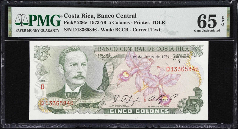 COSTA RICA. Lot of (7). Banco Central de Costa Rica. 5,10, 20, 100 & 5000 Colone...