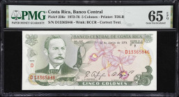 COSTA RICA. Lot of (7). Banco Central de Costa Rica. 5,10, 20, 100 & 5000 Colones, 1972-2005. P-236c, 237b, 238b, 247, 261a, & 268Ab. PMG Choice Uncir...
