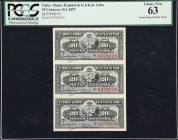 CUBA. Uncut Sheet of (3). Banco Espanol de la Isla de Cuba. 20 Centavos, 15.2.1897. P-53. PCGS Currency Choice New 63.

Estimate: $50.00 - $100.00