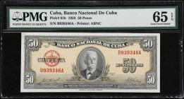 CUBA. Lot of (3). Banco Nacional de Cuba. 50 & 100 Pesos, 1958 & 1959. P-81b & 93a. PMG Gem Uncirculated 65 EPQ to Superb Gem Uncirculated 67 EPQ.

...