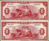 CURACAO. Lot of (2). Government. 1 Gulden, 1942. P-35a. Consecutive. About Uncirculated.

Estimate: $200.00 - $400.00