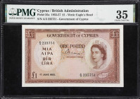 CYPRUS. Government of Cyprus. 1 Pound, 1.6.1955. P-35a. PMG Choice Very Fine 35.

Estimate: $75.00 - $150.00