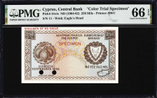 CYPRUS. Central Bank of Cyprus. 250 Mils, ND (1964-82). P-41cts. Color Trial Specimen. PMG Gem Uncirculated 66 EPQ.

Estimate: $100.00 - $200.00