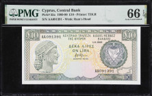 CYPRUS. Central Bank of Cyprus. 10 Pounds, 1.11.1989. P-55a. PMG Gem Uncirculated 66 EPQ.

Estimate: $100.00 - $200.00