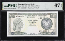 CYPRUS. Central Bank of Cyprus. 10 Pounds, 1.9.1995. P-55d. PMG Superb Gem Uncirculated 67 EPQ.

Estimate: $100.00 - $200.00