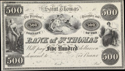 DANISH WEST INDIES. Bank of St. Thomas. 500 Dollars, 18xx. P-12x. Reprint. Choice Very Fine.

Estimate: $100.00 - $200.00