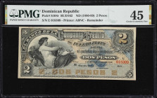 DOMINICAN REPUBLIC. Banco de la Compania de Credito de Puerto Plata. 2 Pesos, 188x. P-S104r. PMG Choice Extremely Fine 45.
PMG Comments "Minor Stains...