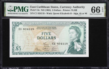EAST CARIBBEAN STATES. Lot of (3). East Caribbean Currency Authority. 5 Dollars, ND (1965). P-14e, 14f & 14g. PMG Gem Uncirculated 65 EPQ to Gem Uncir...