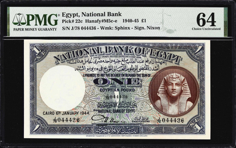 EGYPT. Lot of (2). National Bank of Egypt. 1 Pound, 1933-44. P-22b & 22c. PMG Ab...