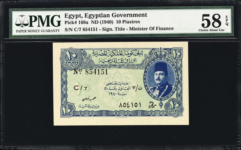 EGYPT. Royal Government of Egypt. 10 Piastres, 1940. P-168a. PMG Choice About Un...