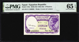 EGYPT. Egyptian Republic. 5 Piastres, 1940 (ND 1952-58). P-174b. PMG Gem Uncirculated 65 EPQ.

Estimate: $30.00 - $50.00