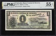 EL SALVADOR. Banco Central de Reserva de El Salvador. 1 Colon, 10.1.1950. P-87. PMG About Uncirculated 55 EPQ.

Estimate: $100.00 - $200.00