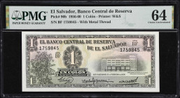 EL SALVADOR. Banco Central de Reserva de El Salvador. 1 Colon, 15.2.1956. P-90b. PMG Choice Uncirculated 64.
Rarer 1st date 1956.

Estimate: $200.0...