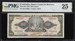 EL SALVADOR. Banco Central de Reserva de El Salvador. 100 Colones, 29.12.1958. P-98. PMG Very Fine 25.

Estimate: $100.00 - $200.00