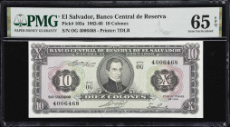 EL SALVADOR. Banco Central de Reserva de El Salvador. 10 Colones, 27.12.1966. P-103a. PMG Gem Uncirculated 65 EPQ.

Estimate: $300.00 - $500.00
