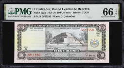 EL SALVADOR. Banco Central de Reserva de El Salvador. 100 Colones, 11.5.1978. P-122a. PMG Gem Uncirculated 66 EPQ.

Estimate: $200.00 - $400.00