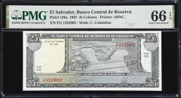 EL SALVADOR. Banco Central de Reserva de El Salvador. 25 Colones, 29.9.1983. P-136a. PMG Gem Uncirculated 66 EPQ.

Estimate: $50.00 - $100.00