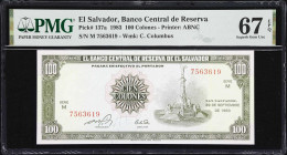 EL SALVADOR. Banco Central de Reserva de El Salvador. 100 Colones, 29.9.1983. P-137a. PMG Superb Gem Uncirculated 67 EPQ.

Estimate: $100.00 - $200....